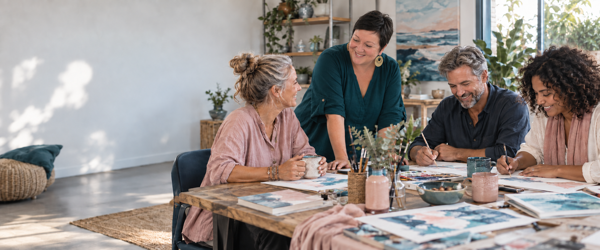 Becc facilitating a warm, creative wellbeing workshop